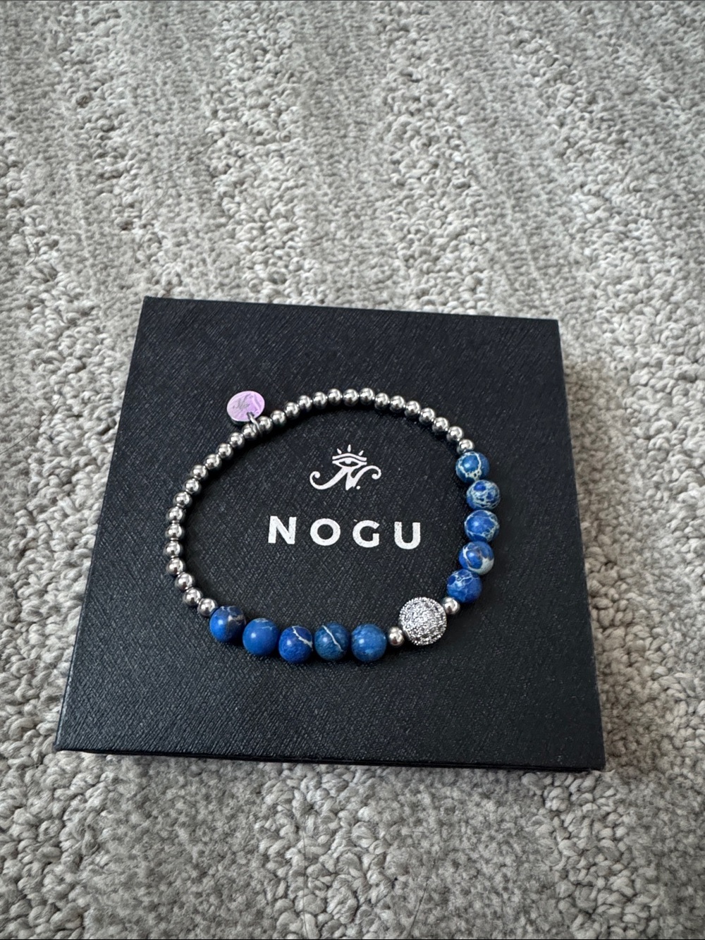 NOGU Blue Beaded Stretch Bracelet with Silver Accents